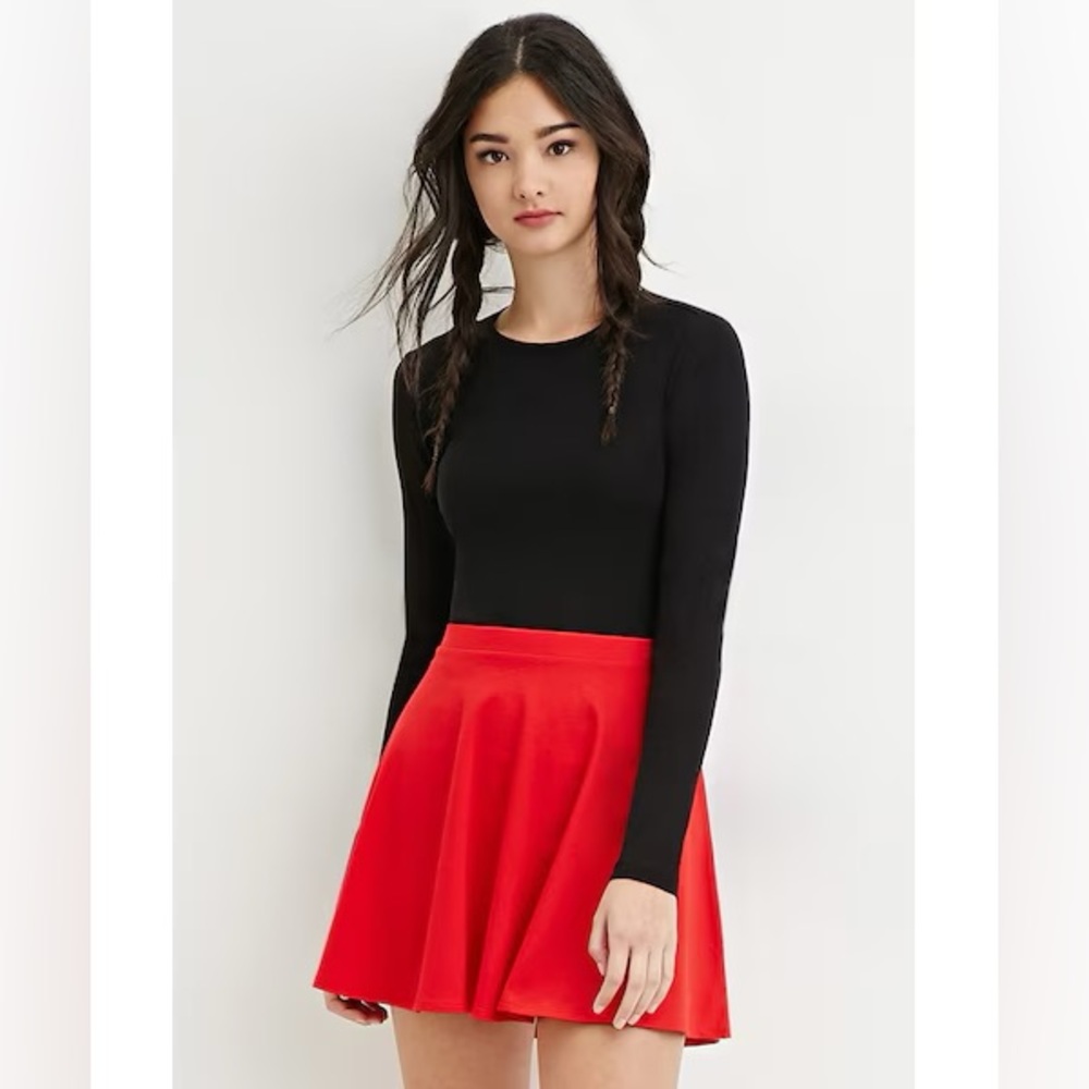 Red flowy skater mini skirt